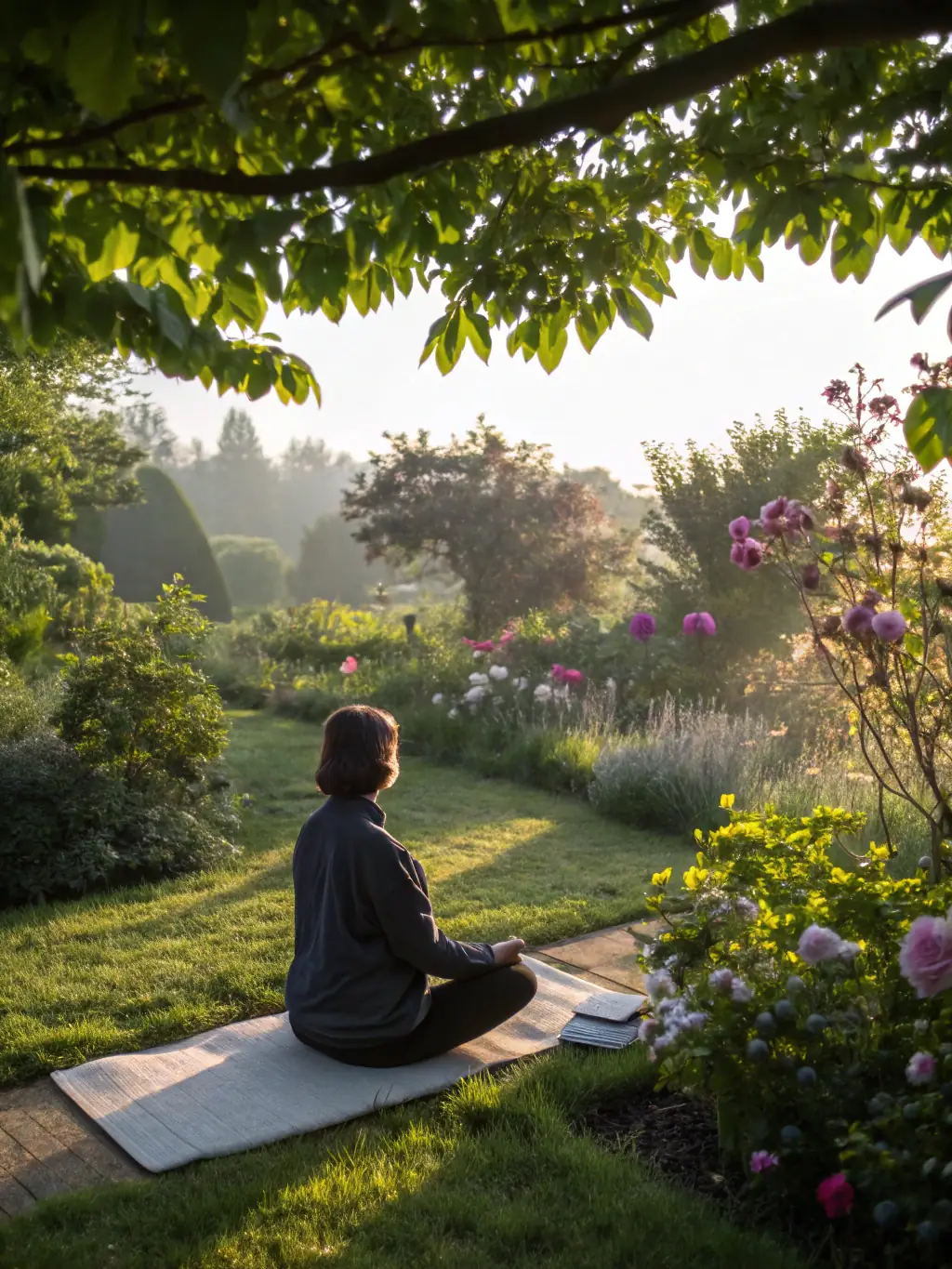 A focused individual meditating in a serene environment, representing mindfulness and improved concentration, with a subtle blue hue to promote calmness.
